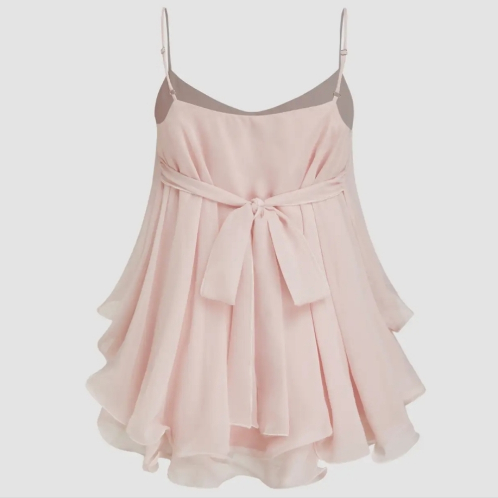 Cider Ruffle Hem Knotted Layered Mesh Cami Top - Picture 3 of 10